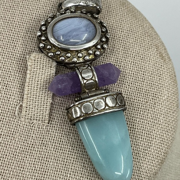 Vintage Whitney Kelly Sterling Silver Pendant w/ Agate, Amethyst & Chalcedony - Picture 8 of 17
